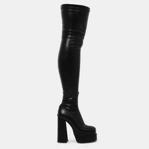 The Redemption Black Stretch Thigh High Boots